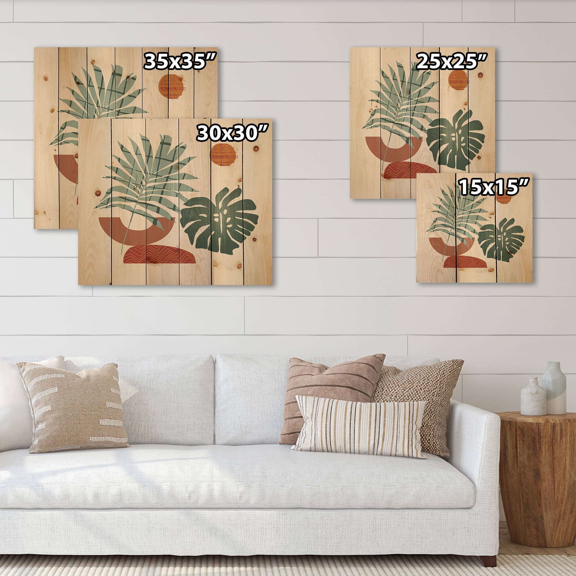 Designart - Moon & Sun Shapes In Retro Green & Terracotta Tone